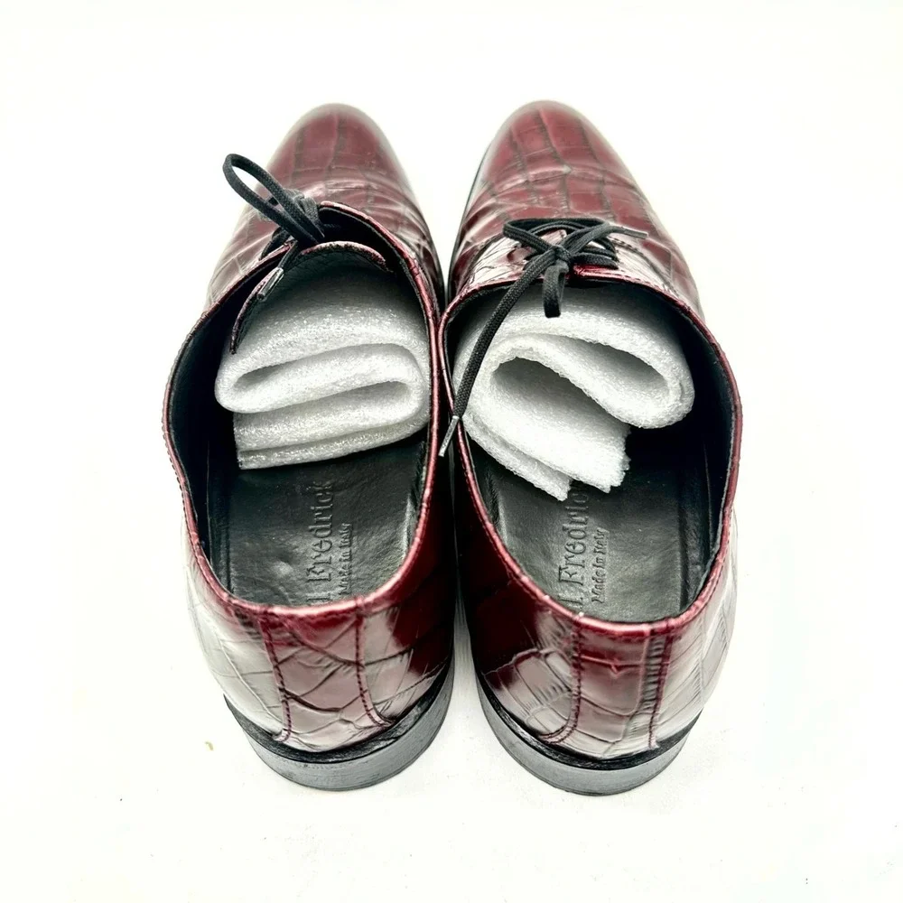 Paul Fredrick Crocodile Embossed Leather Shoes 10 – Burgundy Cordovan &‎ Box